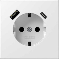 Jung LS1520-15CAWWM Wandcontactdoos en USB-laadcontactdoos kinderveilig type C/A Alpine Wit