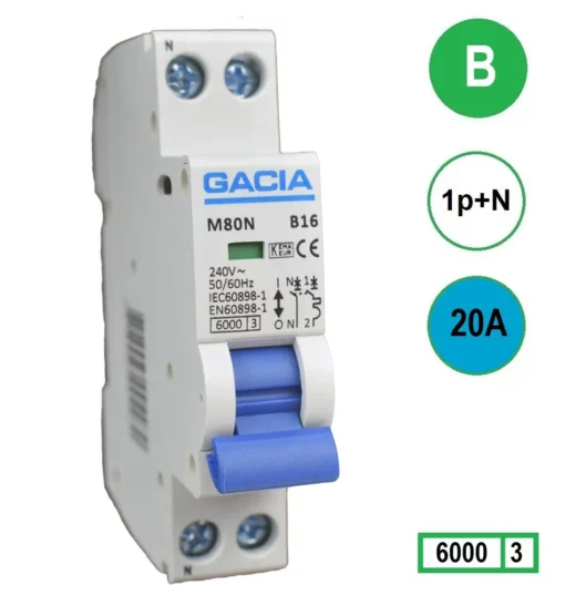 Gacia M80N-B20 automaat 1P+N B20A